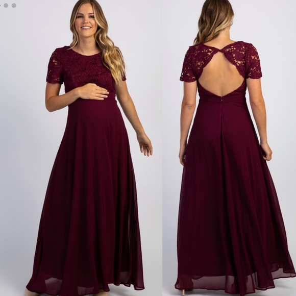 Pinkblush Maroon Crochet Open Back Maternity Dress - Picture 3 of 12